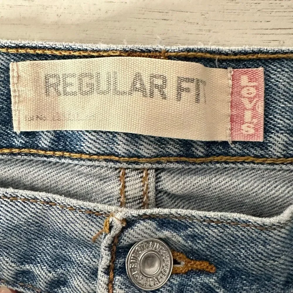 Levis 505 Regular‎ Fit Mens Blue Jeans Size 36 x 32 Distressed Grunge Fray Hem